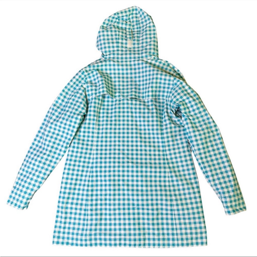 Columbia Teal and White Gingham Hooded Raincoat - Picture 2 of 9